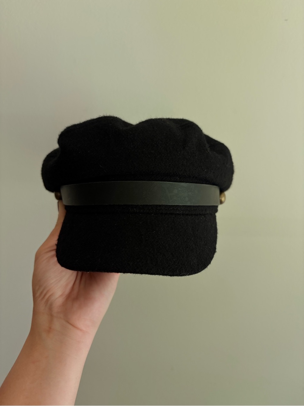 Black Wool Fisherman Cap with Leather Band